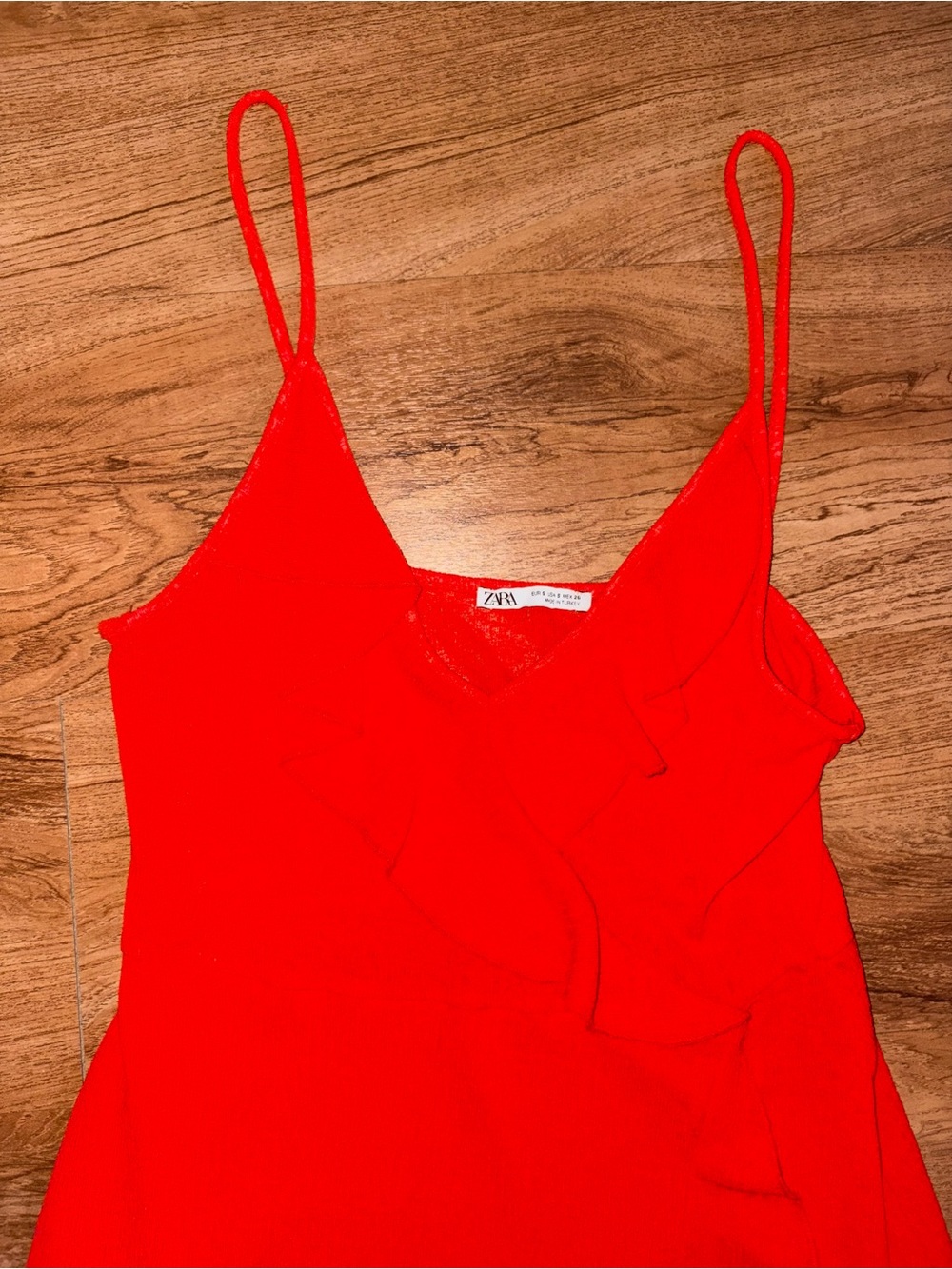Zara Red Ruffle Slip Mini Dress - Picture 2 of 4
